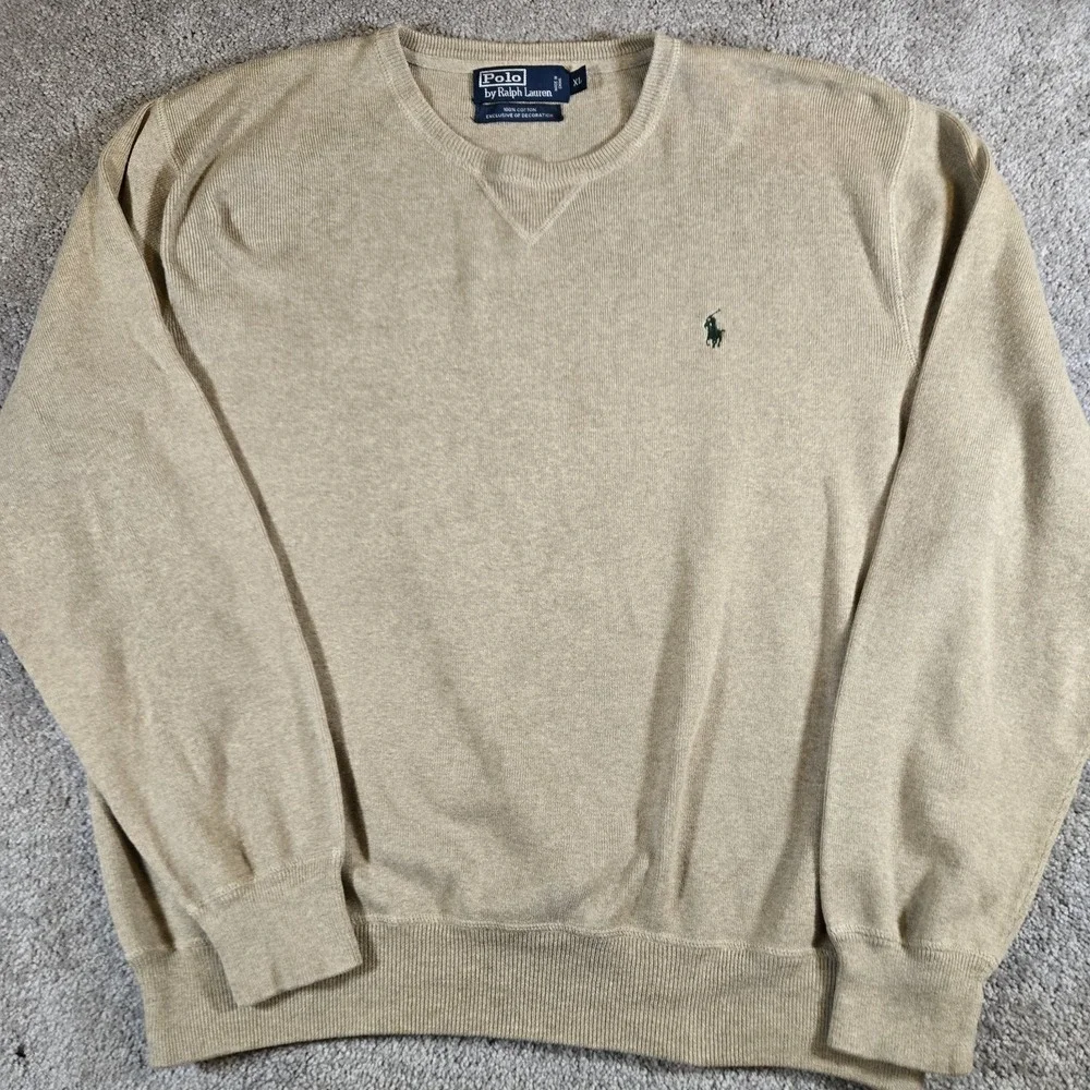 Polo Ralph Lauren Men's Khaki 100% Cotton Sweater Size XL Pony Logo
